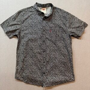 Levi's Floral Black White Short Sleeve‎ Button Down Shirt Men Size L